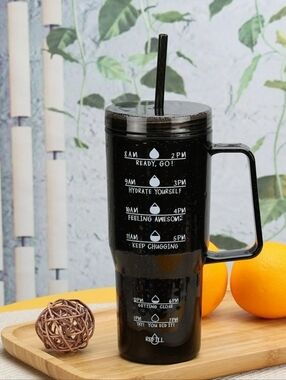 Mainstays 30oz Black Bubble Pattern Tumbler With Handle